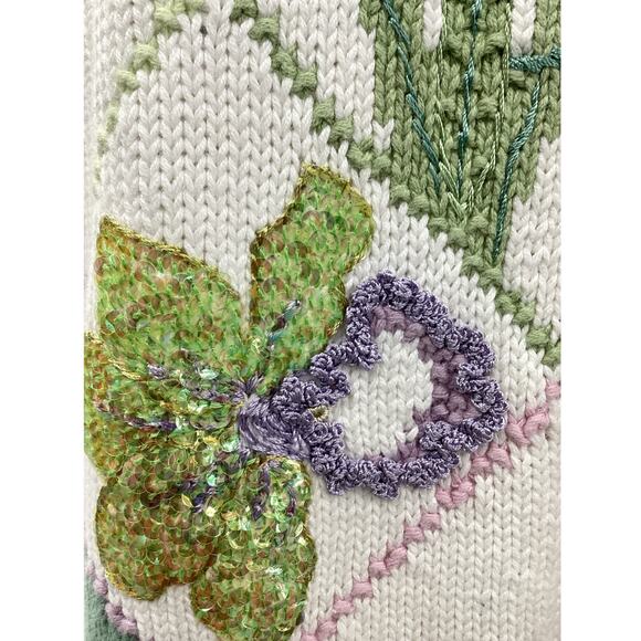VTG Handknits By Storybook Knits Cardigan Women’s SZ 2X Flowers Beads Multicolor - Picture 7 of 7